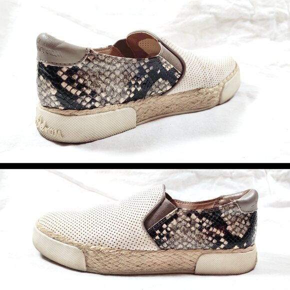 Sam Edelman Banks Python-Embossed Espadrille Slip-On Sneakers Tan Cream 6 - Picture 3 of 5